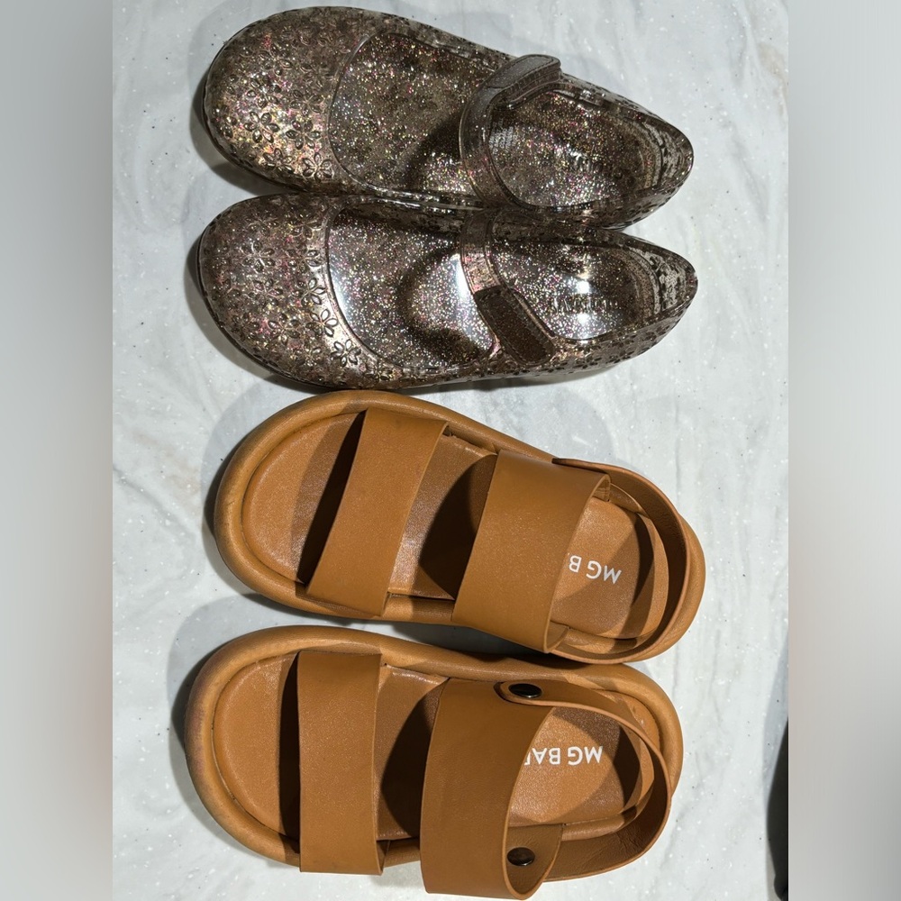 TWO PAIR toddler girl’s sandals   (Sz 10 glitter and Sz 28 brown)